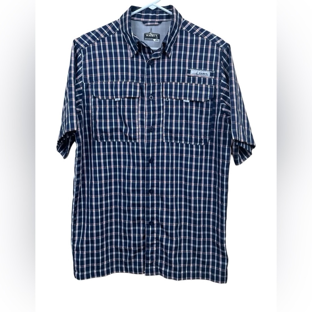 Habit Blue Plaid Vented Mens Small Lightweight Short Sleeve Button Up Shirt